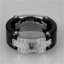 Load image into Gallery viewer, Rings Black Ceramic Stainless Steel Crystal Ring
