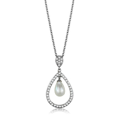 Necklaces Rhodium Brass Chain Pendant with Synthetic Pearl in White