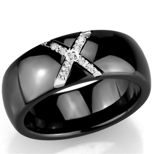 Rings Black Stainless Steel Ceramic Crystal Ring