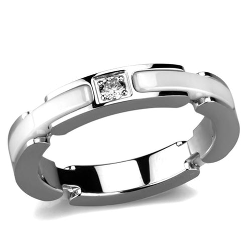 Rings White Stainless Steel Ring Ceramic Center Crystal Ring