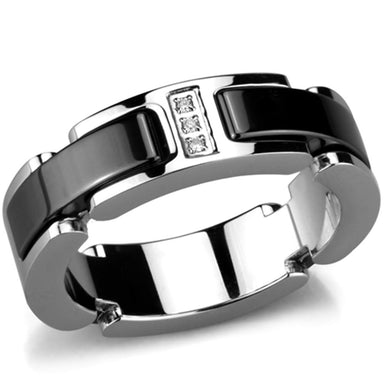Rings Black Stainless Steel Ceramic 3 Crystal Ring