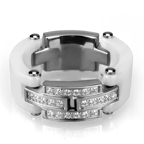 Rings White Ceramic Stainless Steel Crystal Ring
