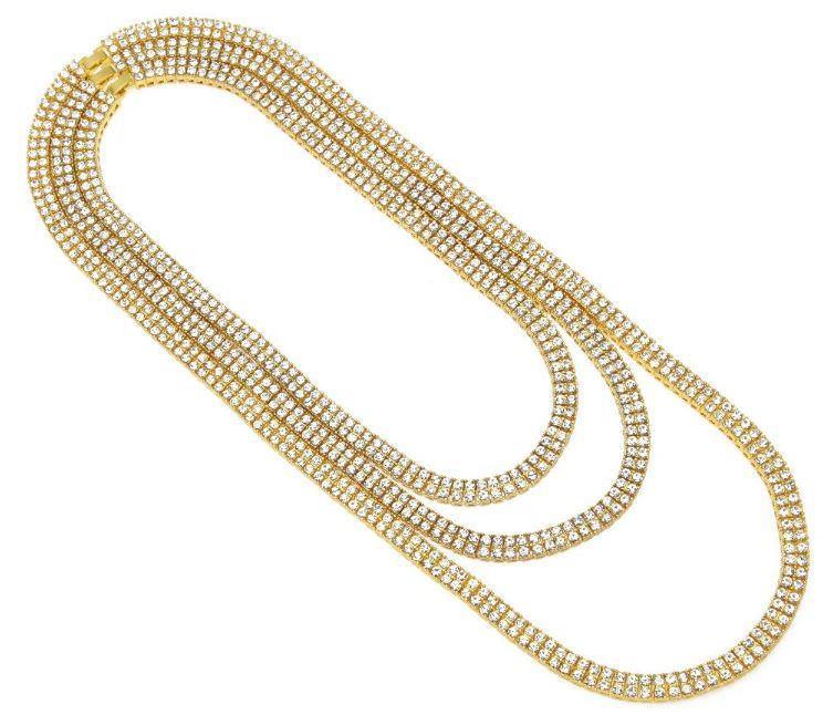 Necklaces 2 Row Tennis 14K Yellow Gold Plated Chain