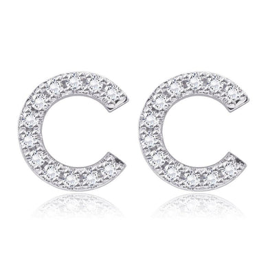 Earrings 18K White Gold Swarovski Letter Monogram Stud Earrings