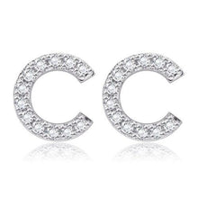 Load image into Gallery viewer, Earrings 18K White Gold Swarovski Letter Monogram Stud Earrings
