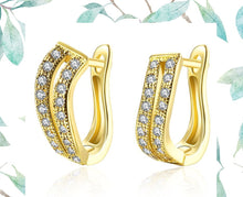 Load image into Gallery viewer, Earrings Double Row Pave Huggie Earring in 18K Gold Plated with Swarovski

