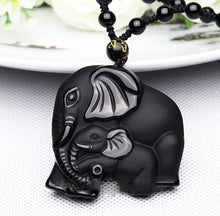Load image into Gallery viewer, Necklaces Natural Black Obsidian Carved Elephant Pendant Necklace
