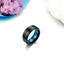 Load image into Gallery viewer, Rings Blue &amp; Black Tungsten Carbide Grooved Ring
