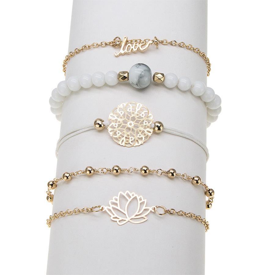 Bracelets Arcoris White Marble Filigree Pendant & Love 5 Piece Bracelet Set