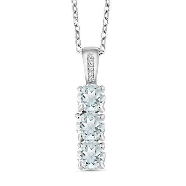 Necklaces 14K White Gold Plating Dangling Three Stone Princess Cut Necklace