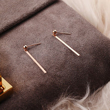 Load image into Gallery viewer, Earrings 18K Rose Gold Bar Dangle Earrings
