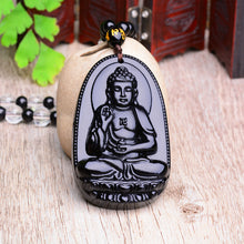 Load image into Gallery viewer, Necklaces Black Obsidian Carved Lucky Buddha Amulet Necklace
