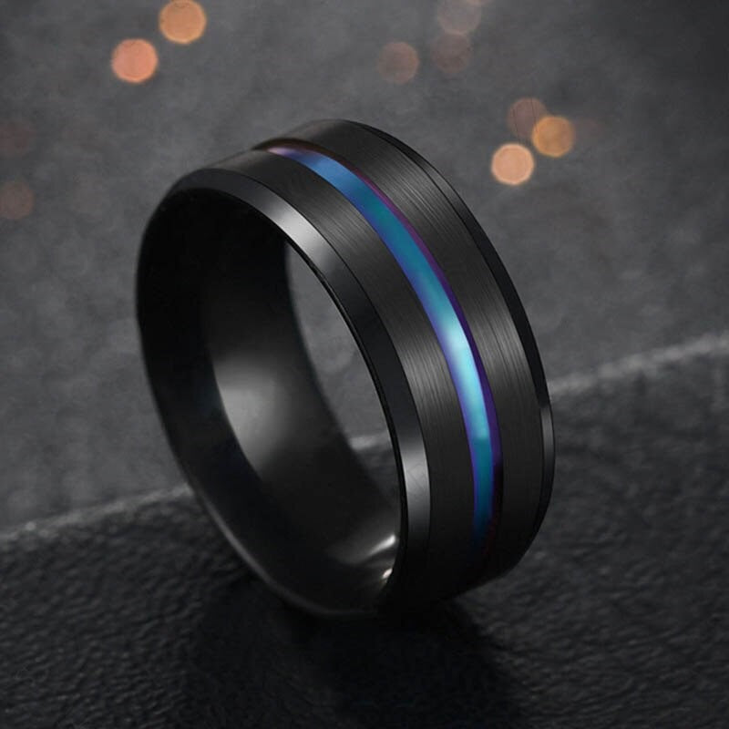 Rings Black and Silver Grooved Titanium Rings