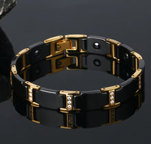 Load image into Gallery viewer, Bracelets Black and Gold Unisex Magnetic Therapy Bracelet
