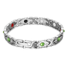 Load image into Gallery viewer, Bracelets Women&#39;s Green Crystal Stainless Steel Magnetic Therapy Bracelet
