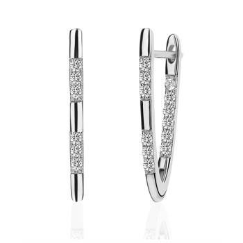 Earrings 18K White Gold Plated Pave Hoops