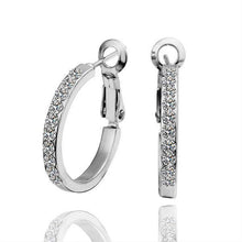 Load image into Gallery viewer, Earrings 18K White Gold Plated Stoned Hoop Earrings
