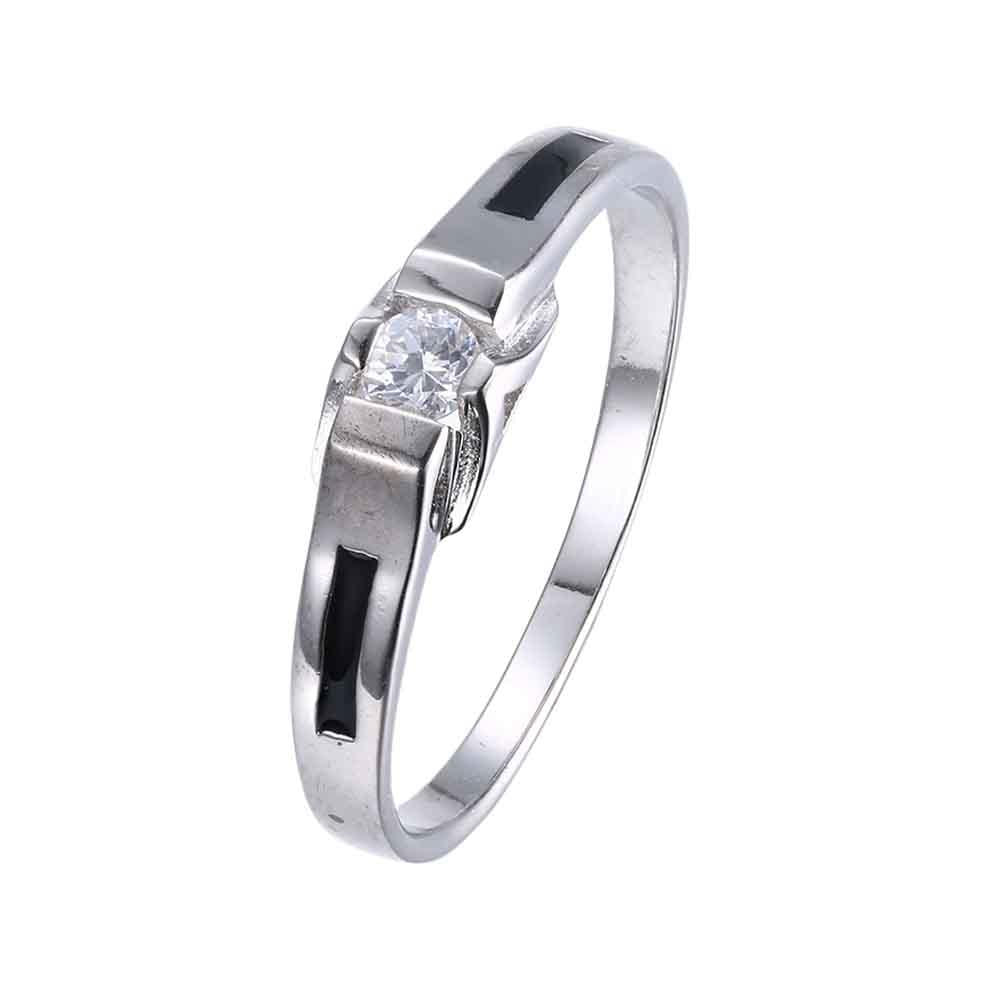 Rings Black Enamel Mini White Swarovski Silver Plating Thick-Cut Ring