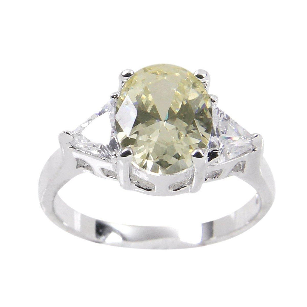 Rings Three Stone Sterling Silver Pale Yellow Trillion Cut Ring
