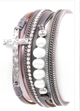 Bracelets Cross and Pearl Multi-Layer Magnetic Bracelet