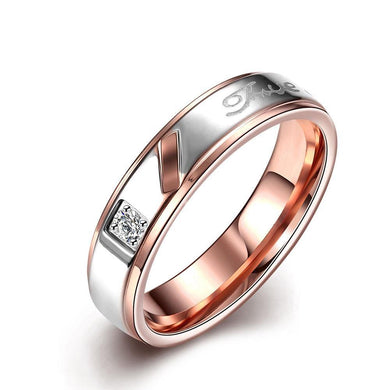 Rings 18K Rose Gold and Stainless Steel Metallic Lining Engraved Band