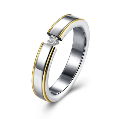 Rings 316L Stainless Steel Mini Swarovski Goldtone Lining Ring