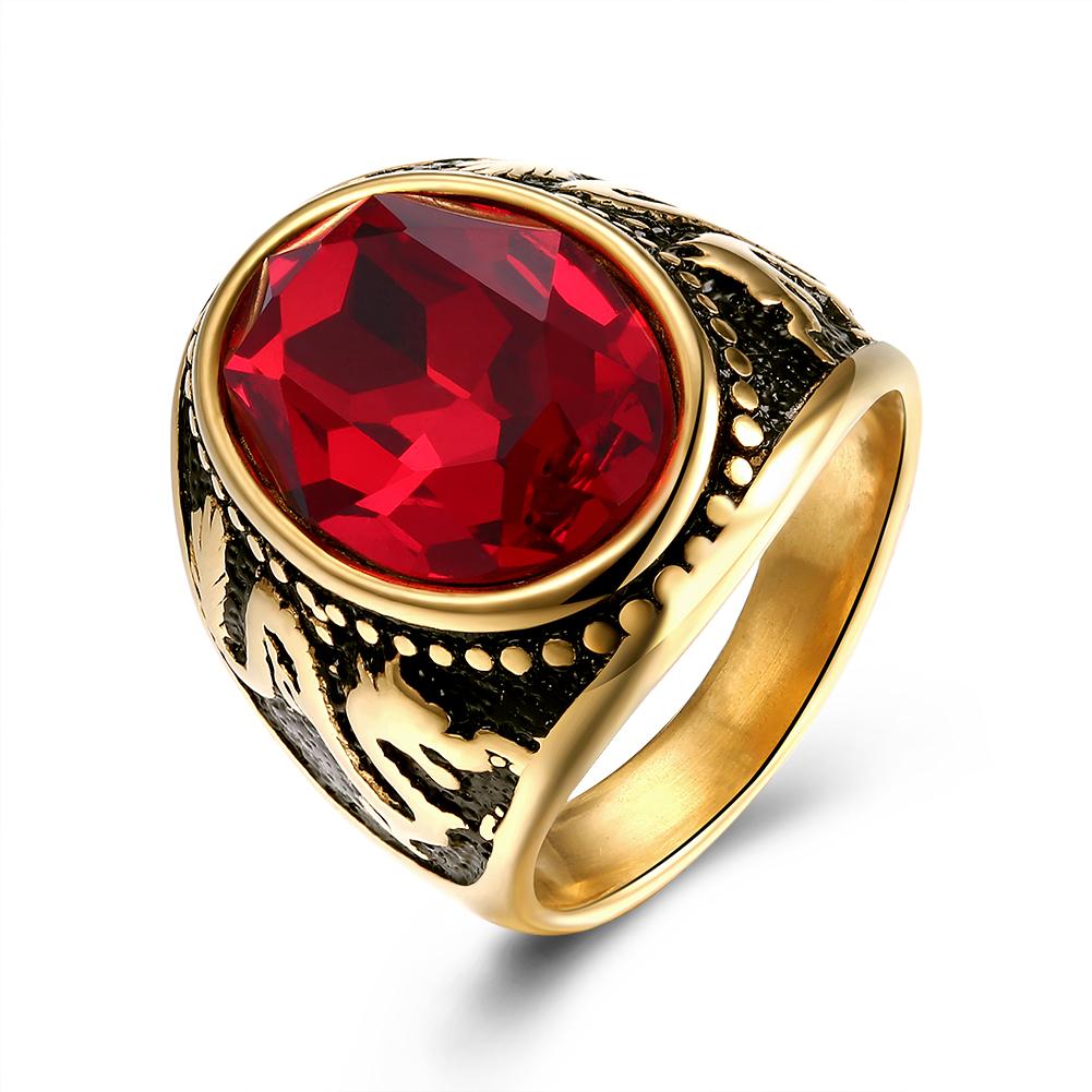 Rings Stainless Steel Red Crystal Signet Ring