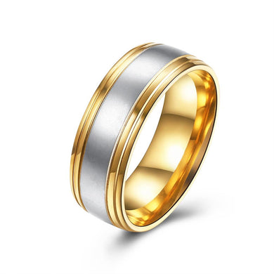 Rings Thick Cut Gold-Tone Stainless Steel Unisex Duo-Toned Band Ring