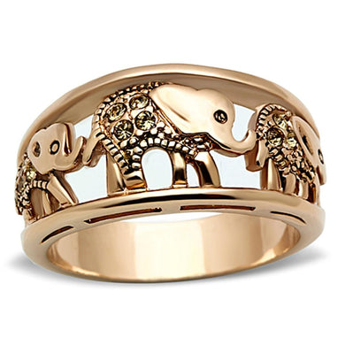 Rings Rose Gold Stainless Steel Elephant Crystal Ring