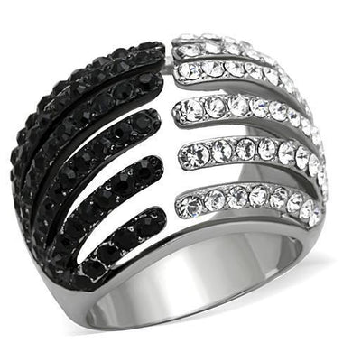 Rings Jet Black Stainless Steel Crystal Cocktail Ring