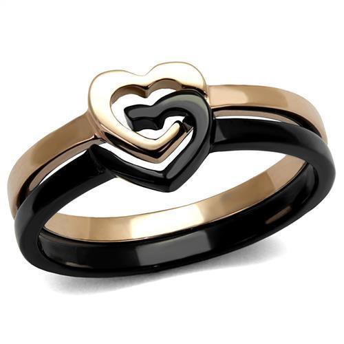 Rings Gold and Black Intertwined Hearts Stainless Steel Ring