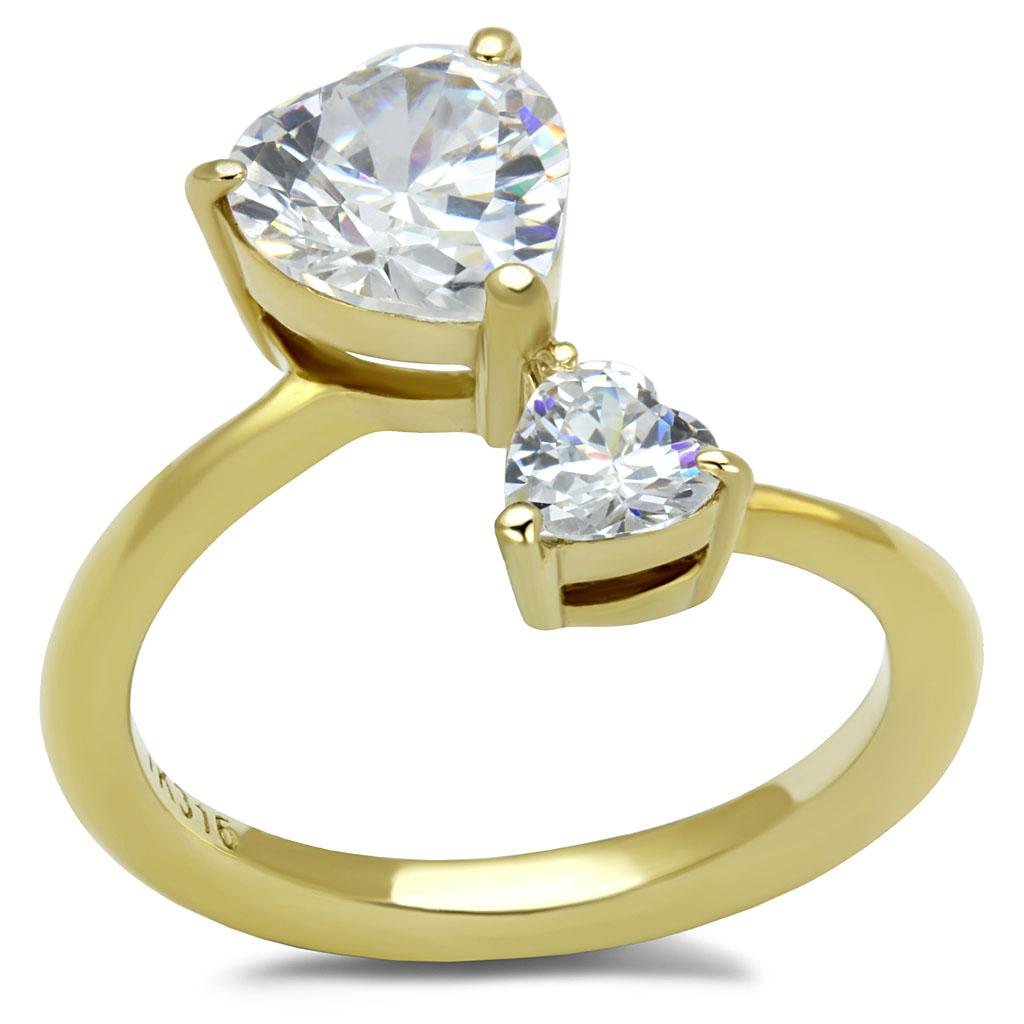 Rings Stainless Steel Cubic Zirconia Double Heart Ring