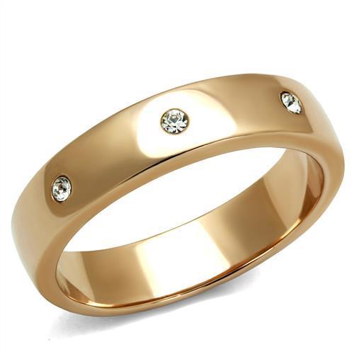 Rings Rose Gold Stainless Steel Studded Synthetic Crystal Ring