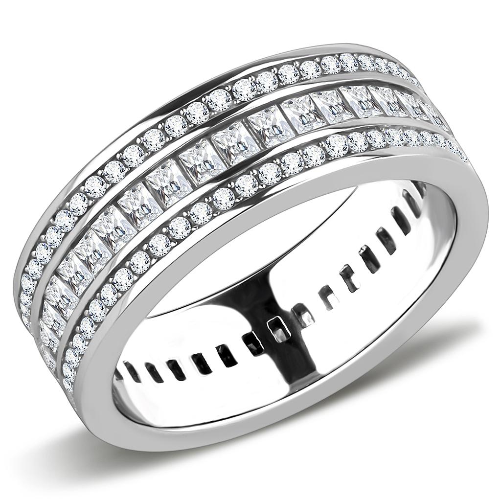 Rings Stainless Steel Cubic Zirconia Tri-Row Ring