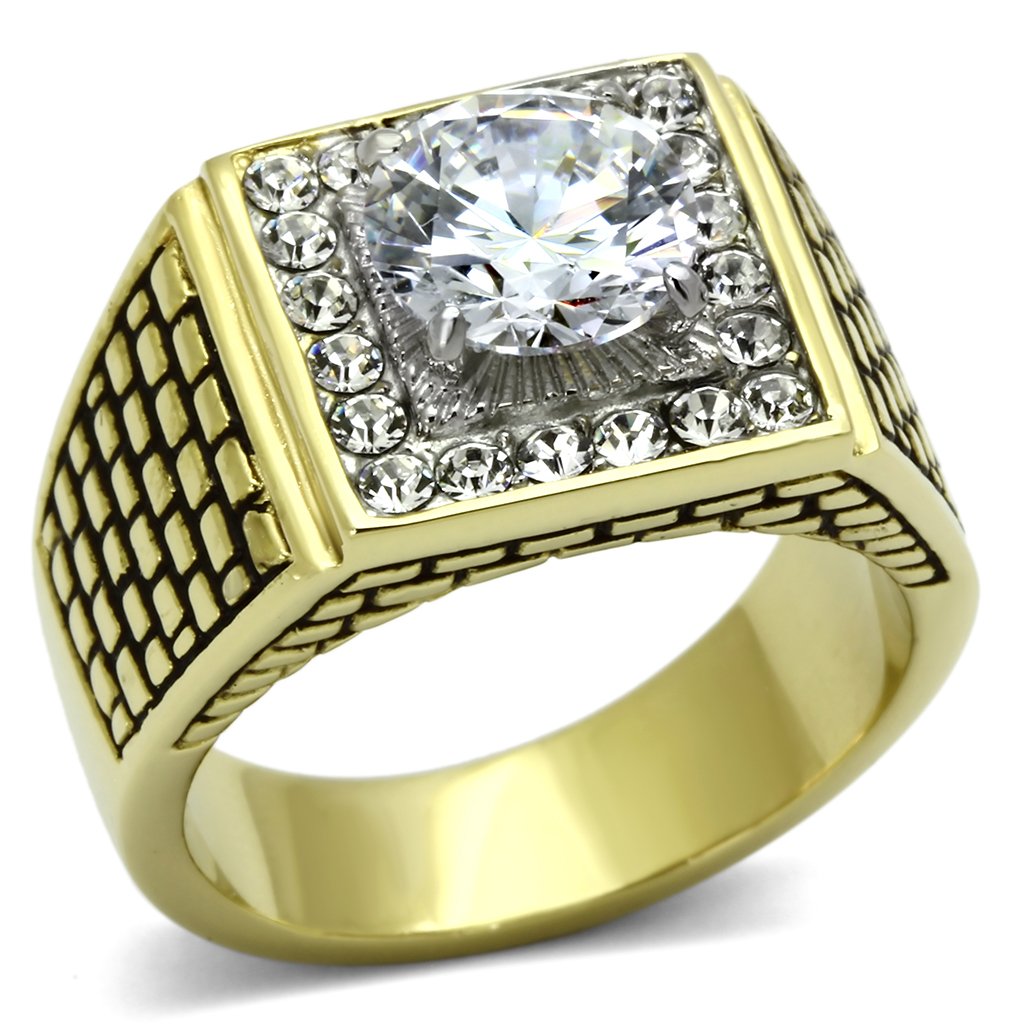 Jewelry & Watches Square Gold Plated Stainless Steel CZ Ring