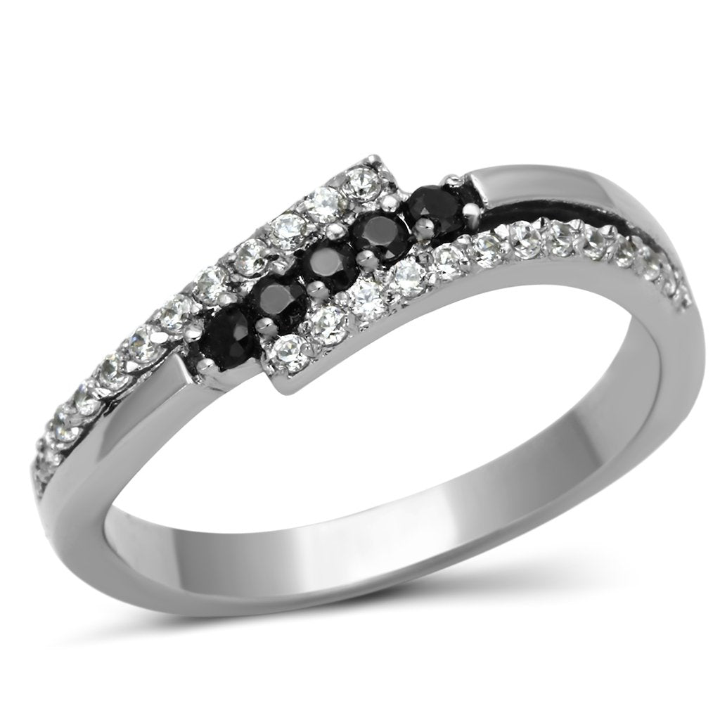 Rings Stainless Steel Black CZ Curve Ring