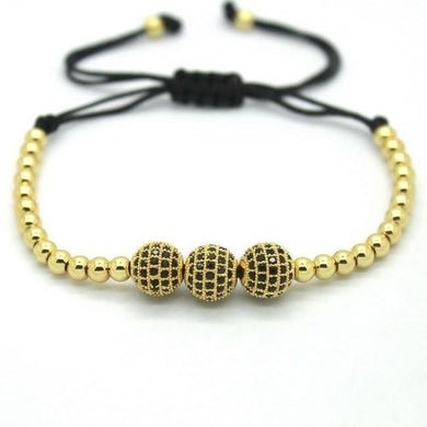 Bracelets 18K Gold Plated Beads 3 Diamond Ball Unisex Bracelet