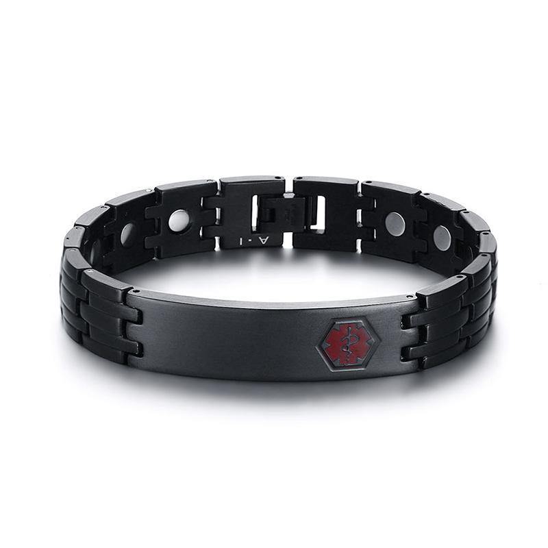 Bracelets Black Matte Stainless Steel Medical Alert Bracelet