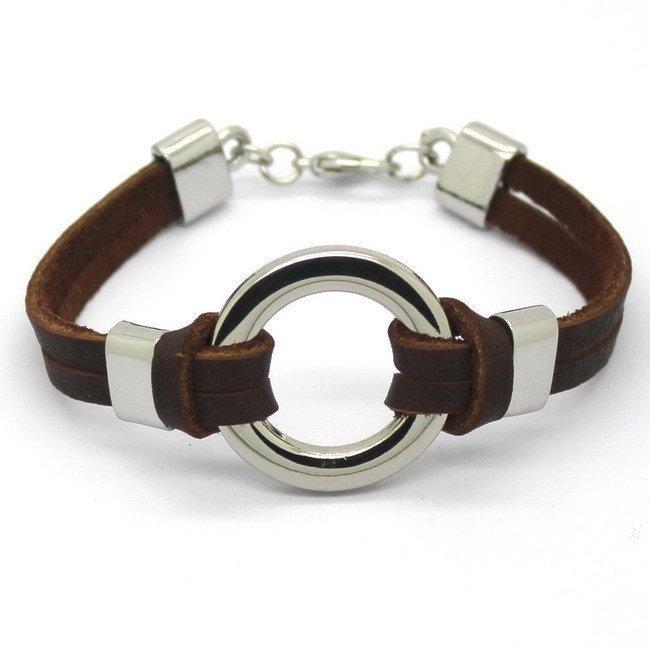 Bracelets Stainless Steel Circle Genuine Leather Men's Bracelet [2 Variants]