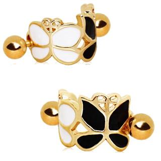 Earrings Gold Plated Black and White Butterfly Cartilage Ear Cuff