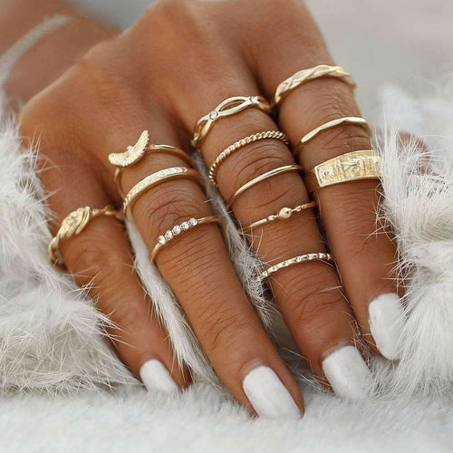 Rings Bohemian Golden and Silver Ring Set