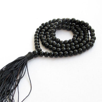 Necklaces Black Agate Mala Beads with Tassel