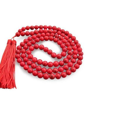 Necklaces Red Turquoise Mala Beads with Tassels