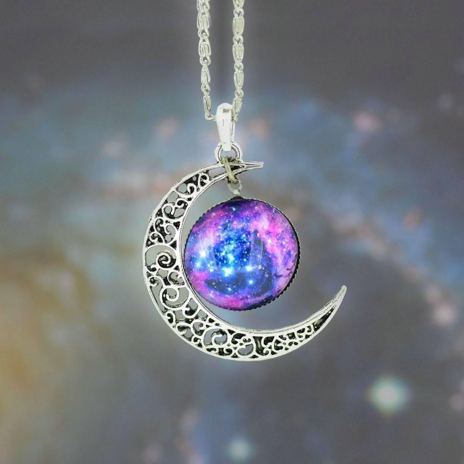 Necklaces Silver and Glass Galaxy Pendant Necklace