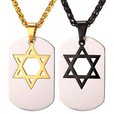 Necklaces Star of David Dog Tag Pendant Necklaces Gold/Black