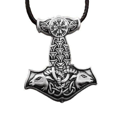 Necklaces Thor's Hammer Amulet Pendant Necklace with Goat Embellishment