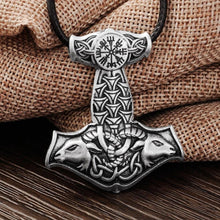 Load image into Gallery viewer, Necklaces Thor&#39;s Hammer Amulet Pendant Necklace with Goat Embellishment
