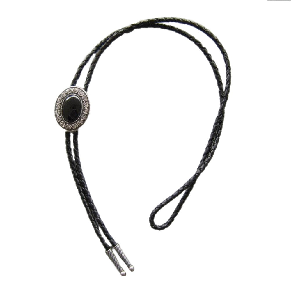 Necklaces Vintage Black Obsidian Stone Oval Boho Tie Leather Necklace