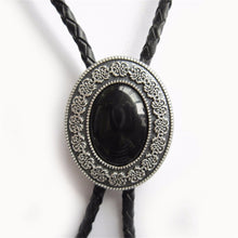 Load image into Gallery viewer, Necklaces Vintage Black Obsidian Stone Oval Boho Tie Leather Necklace
