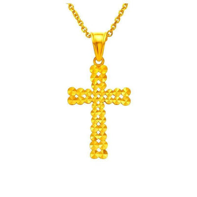 Necklaces 24K Pure Gold Beaded Cross Pendant